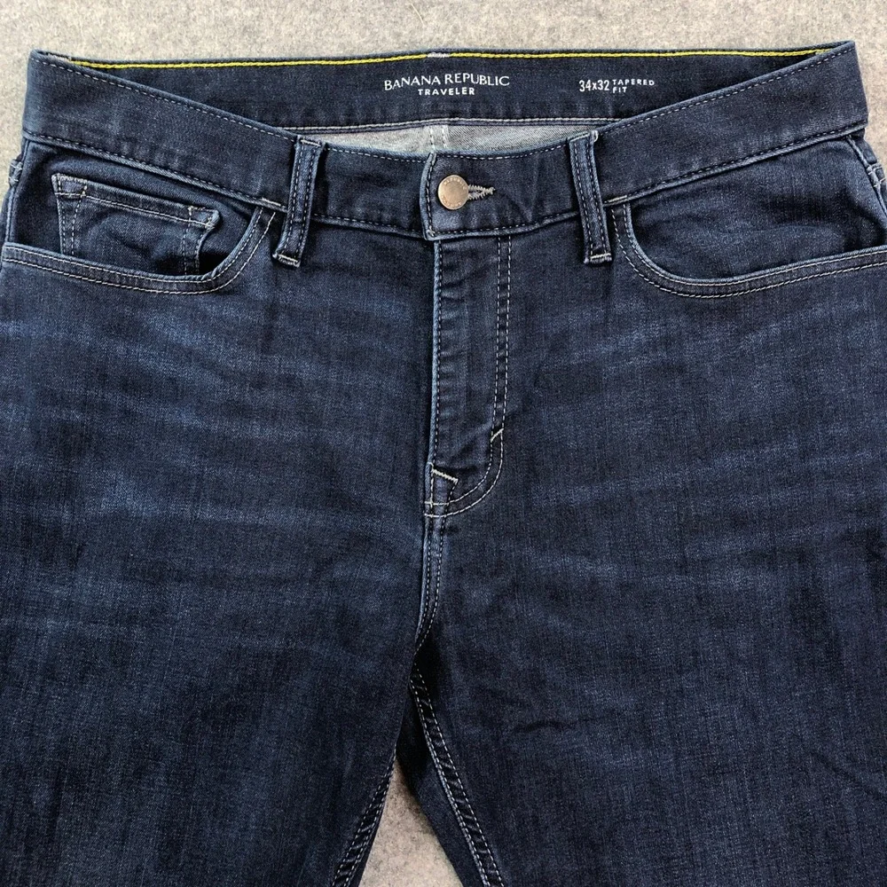 Banana Republic Mens Traveler Jeans 34x32 Tapered Fit Blue Dark Wash Stretch